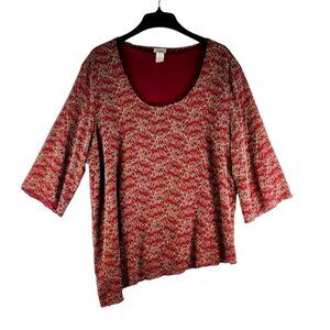 Evening Party Women's Tunic Blouse Burnt-Red Shimmery Glitter Silver-Grey Flower